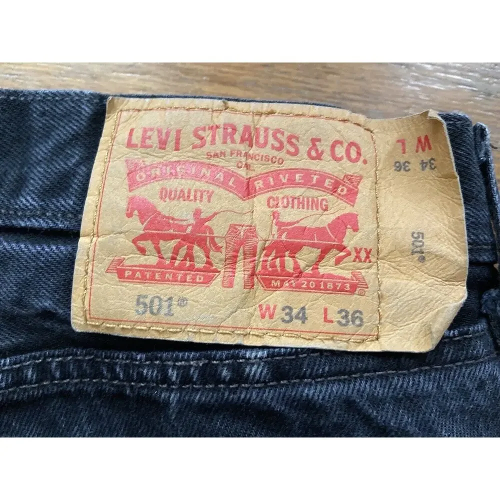 LEVI’S 501 Black Distressed Button-Fly Jeans sz 34 X 36